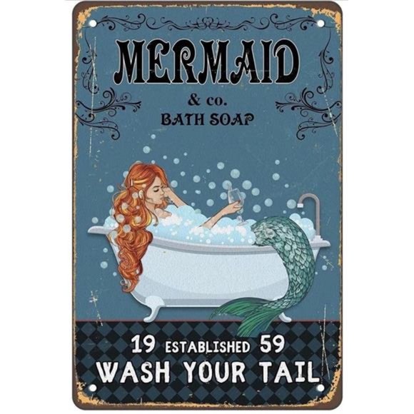 Metal Sign | Mermaid & Co Bath Soap Wash Your Tail Mermaid Poster Decor 8x12in - Picture 3 of 7